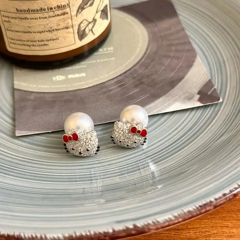 Sanrio Hello Kitty мультяшные инкрустации бриллиантами капельные масляные серьги с