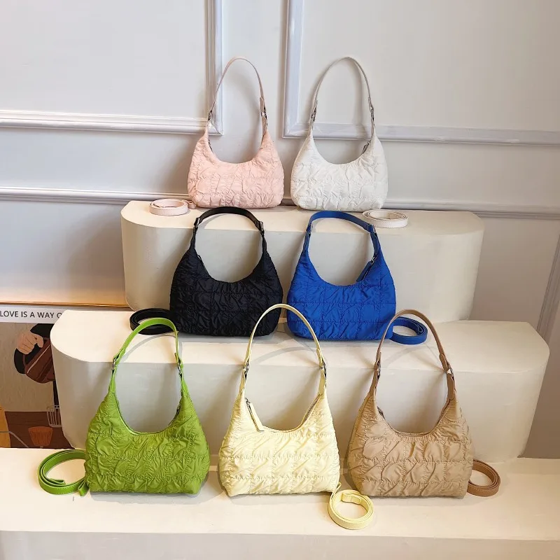 Internet Celebrity Super Hot Pleated Underarm Female 2023 New Niche Nylon Casual Shoulder Crossbody Fashion Selenodont Bag