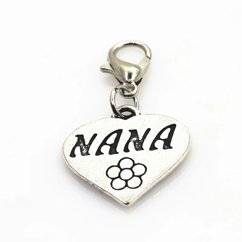 

20pcs NANA Friends Made With Love Hearts Dangle Lobster Clasp Hanging Charms DIY Necklace Bracelet Jewelry Accessories