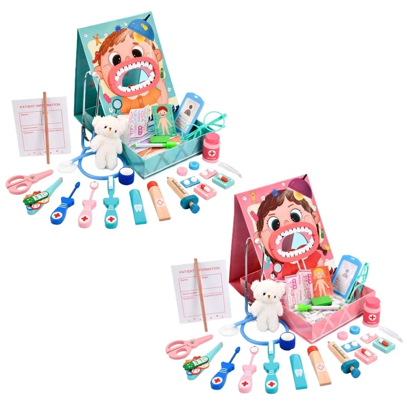 

Wooden Dental Hospital Pretend Playset Educational Preschool Dentist Doctor Role for PLAY Toy Medical Tool Kit for Child