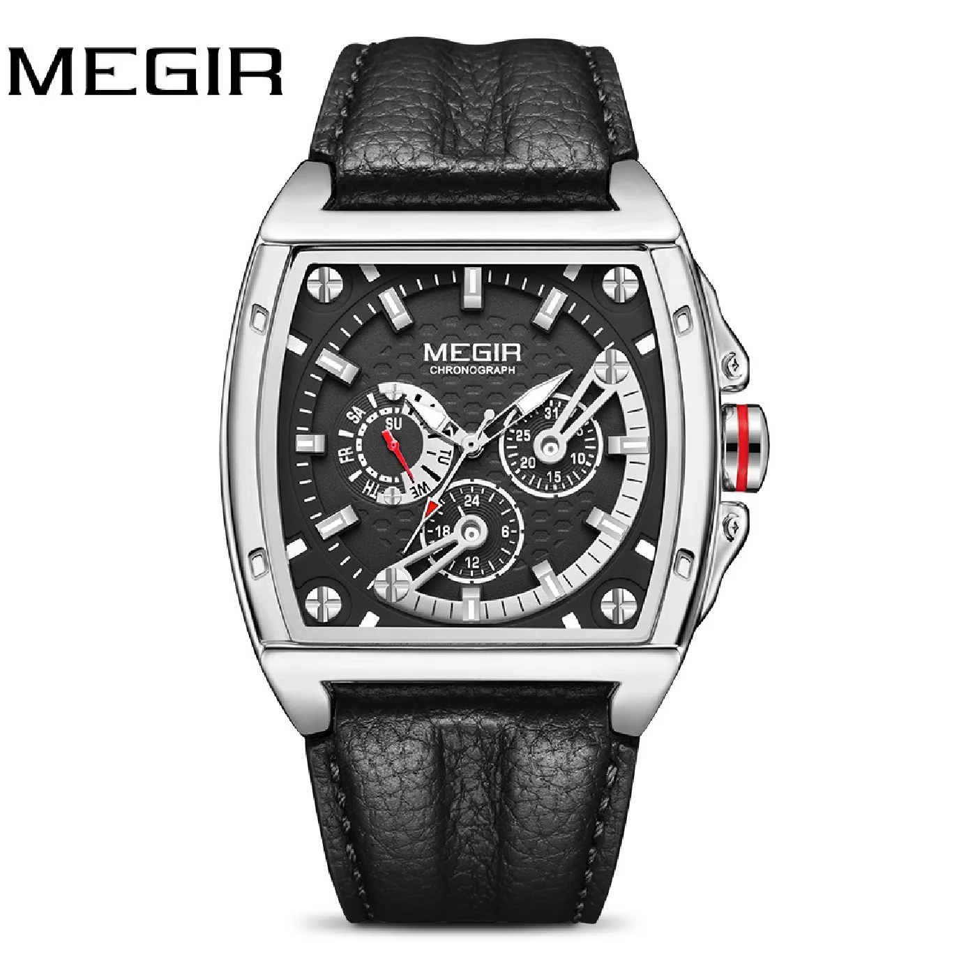 

Megir Fashion Business Chronograph Men Top Brand Wholesale Waterproof Military Leather Tonneau WristWatch Relojes Para Homebres