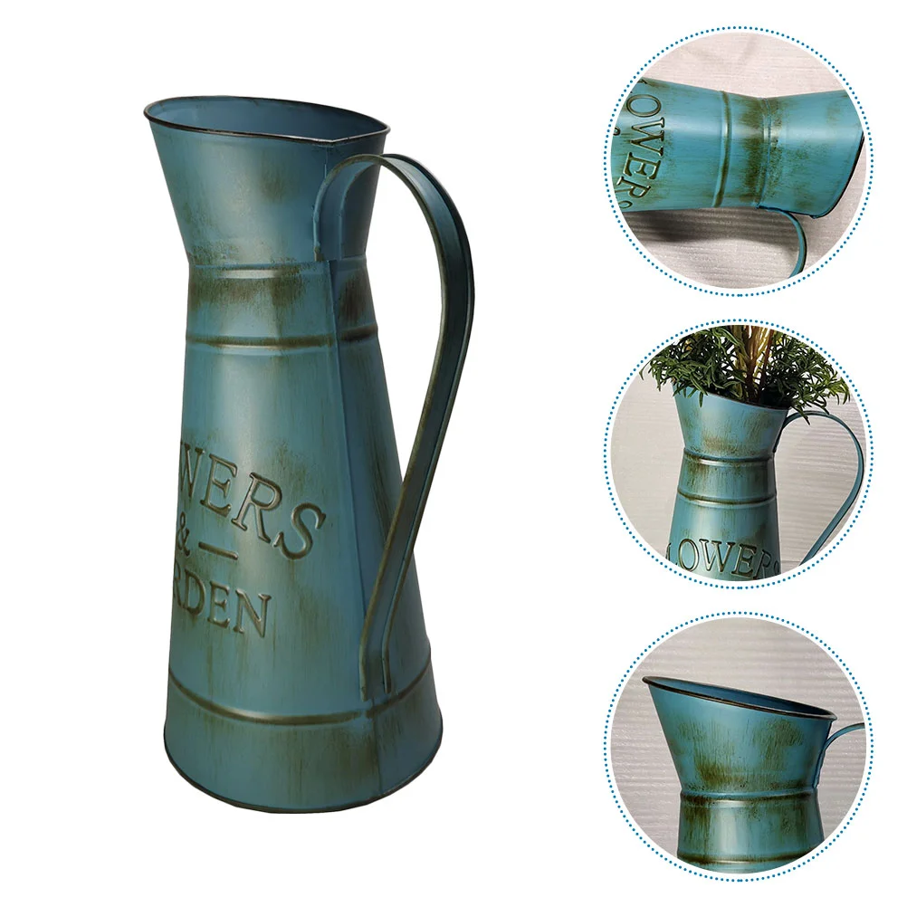 

Vase Flower Metal Bucket Jug Rusticpitcher Can Shabby Farmhouse Galvanized Vases Vintage Chic Iron Decorative Tin Flowers Pot