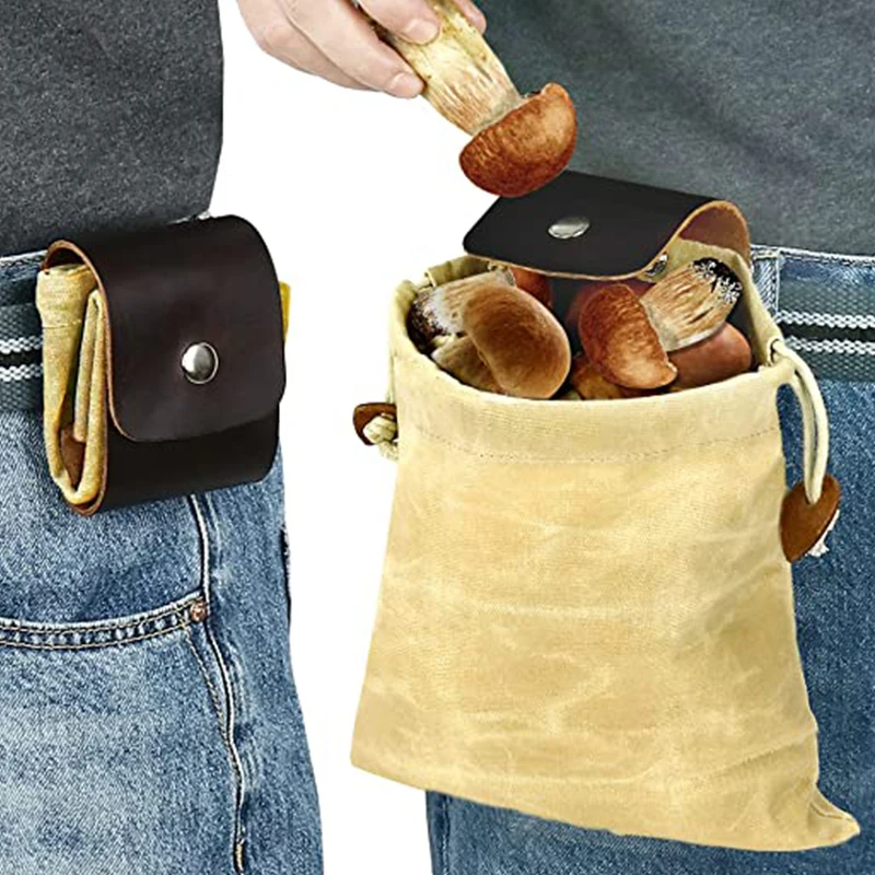 

Portable Outdoor Foraging Bag Foldable Bushcraft Tool Pouch Leather Canvas Fruit Picking Storage Bags Camping Hunting Waist Pack