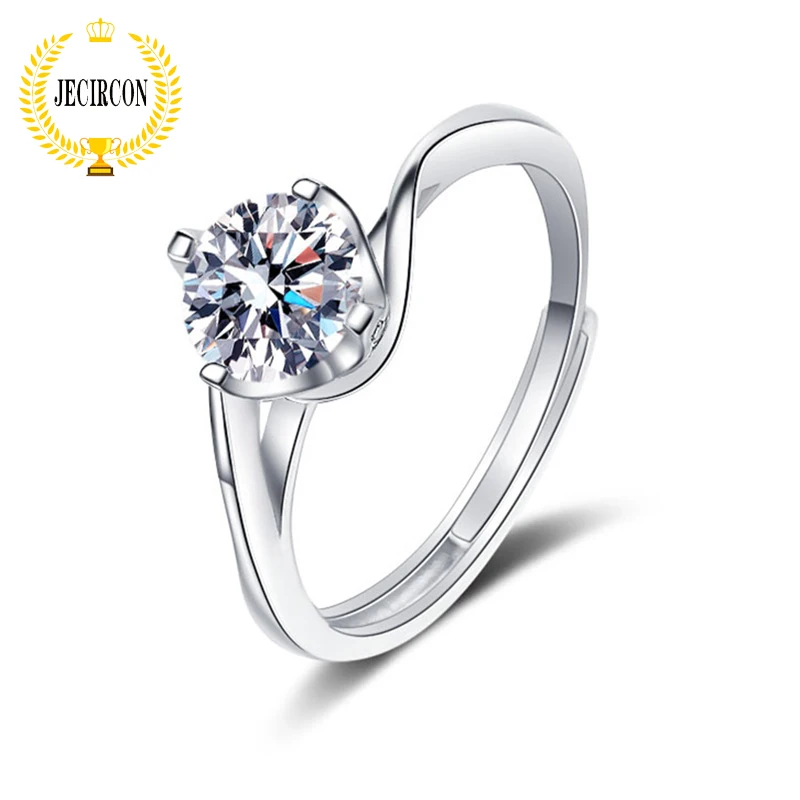 

JECIRCON 925 Sterling Silver 4-Claw Twist Flower Moissanite Open Ring for Women1 Carat White Gold All-match Wedding Fine Jewelry