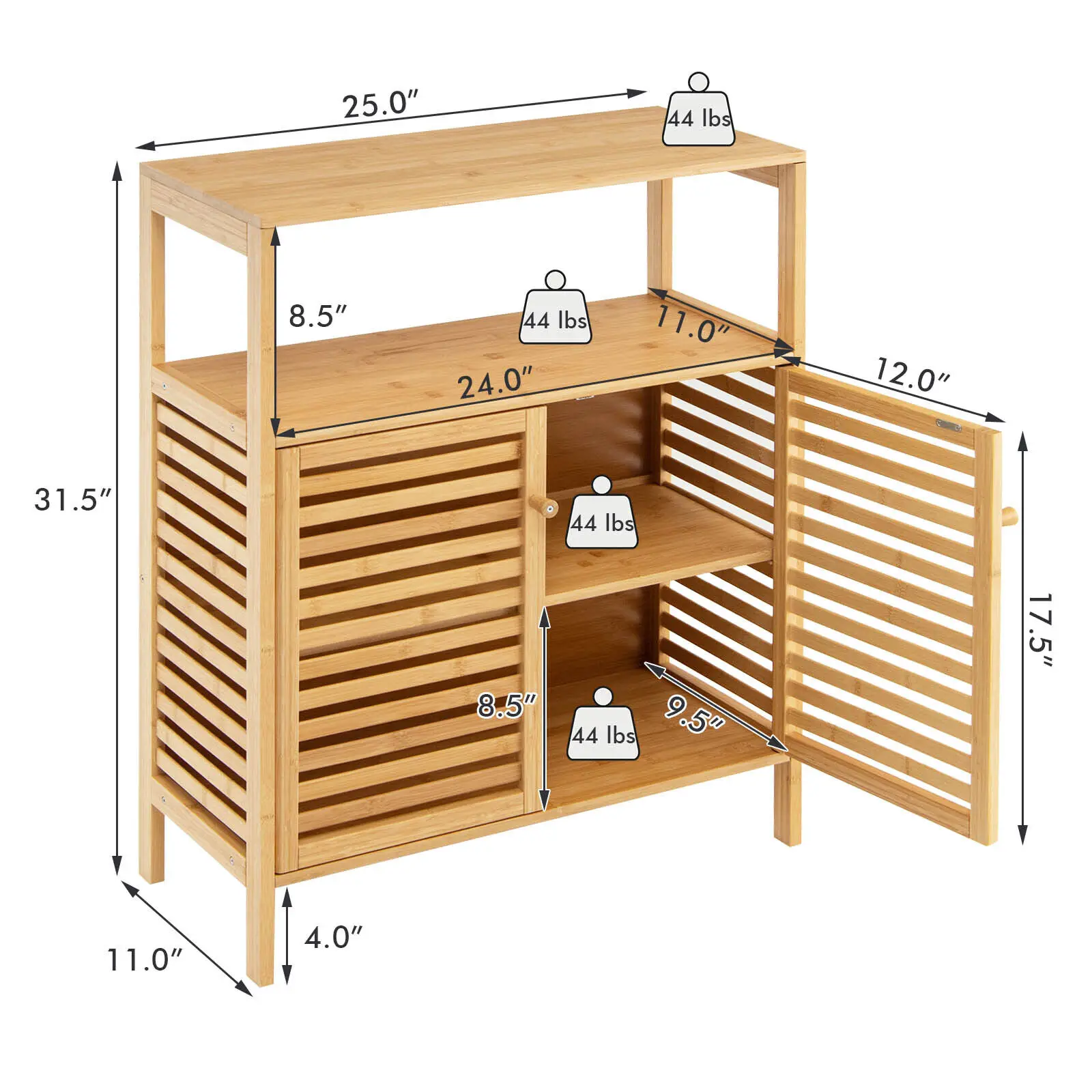 Bamboo Floor Cabinet with Shutter Doors 2