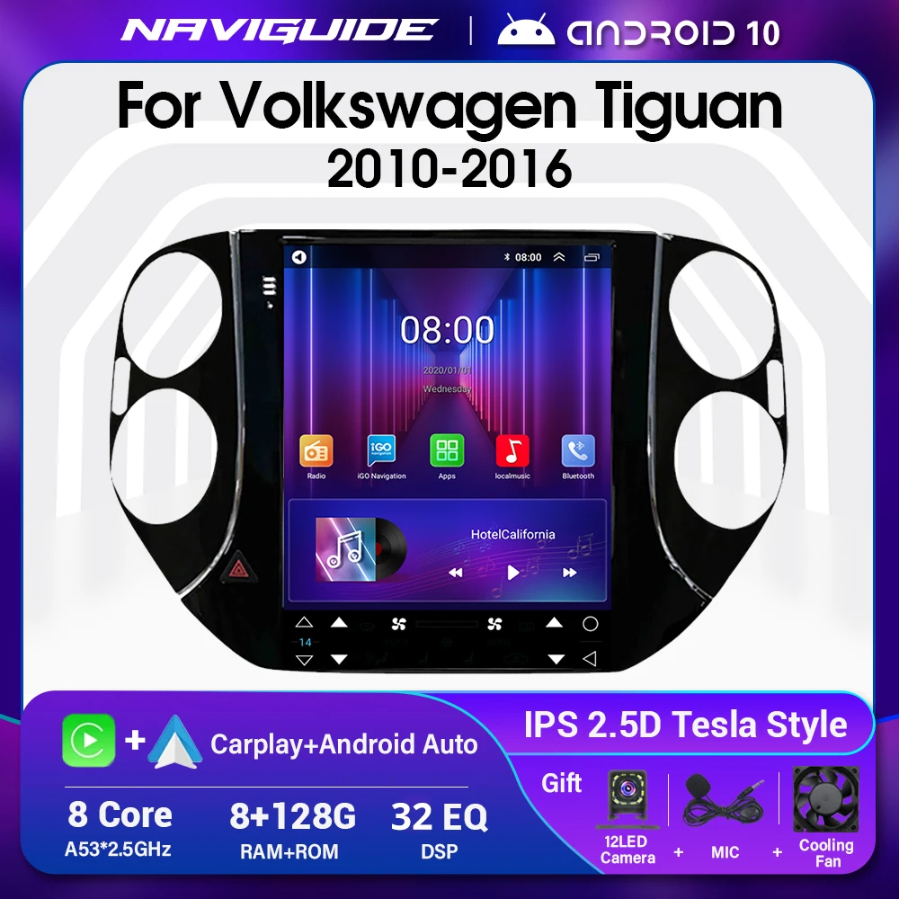 

NAVIGUIDE Vetical Tesla Screen Android 10 Car RADIO For Volkswagen VW Tiguan 2010-2016 Carplay Auto Radio GPS Navigation Carplay