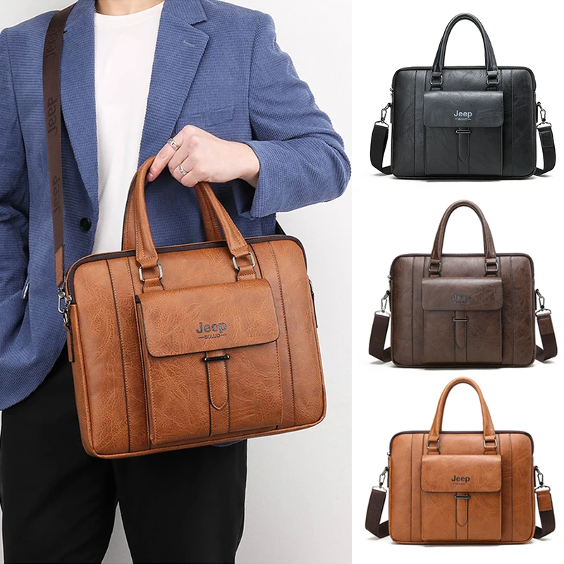 Leather Men'S Briefcase Luggage Handbag Laptop Document Folder Shoulder Luxury Business Messenger Crossbody Side Designer Bag