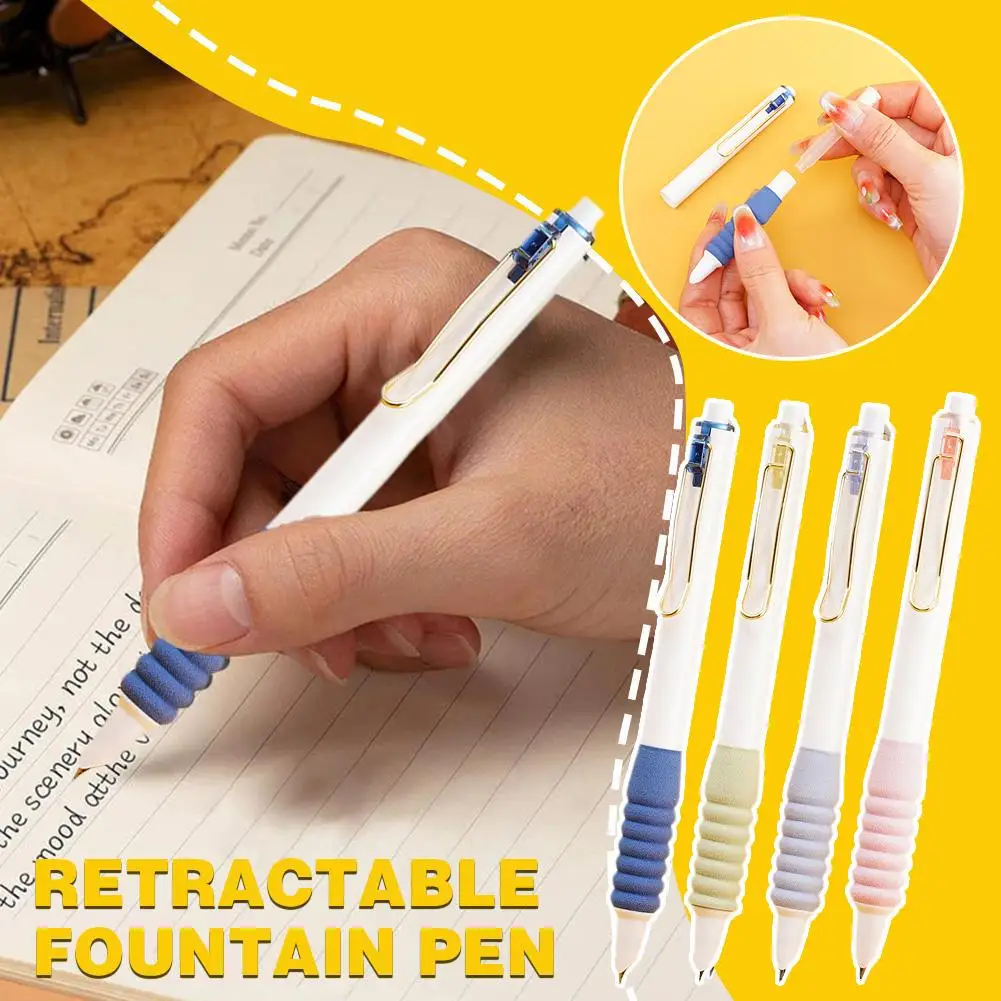 

1 Pcs Cute Press Typ Fountain Pen Ink Pen 0.38mm Retractable Nib Posture Correction Inking Pens for Student Gift Stationery Scho