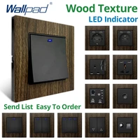 wallpad wood texture aluminum alloy panel eu electrical sockets and wall switches with led 1 2 3 gang 2 3 way usb charge port
