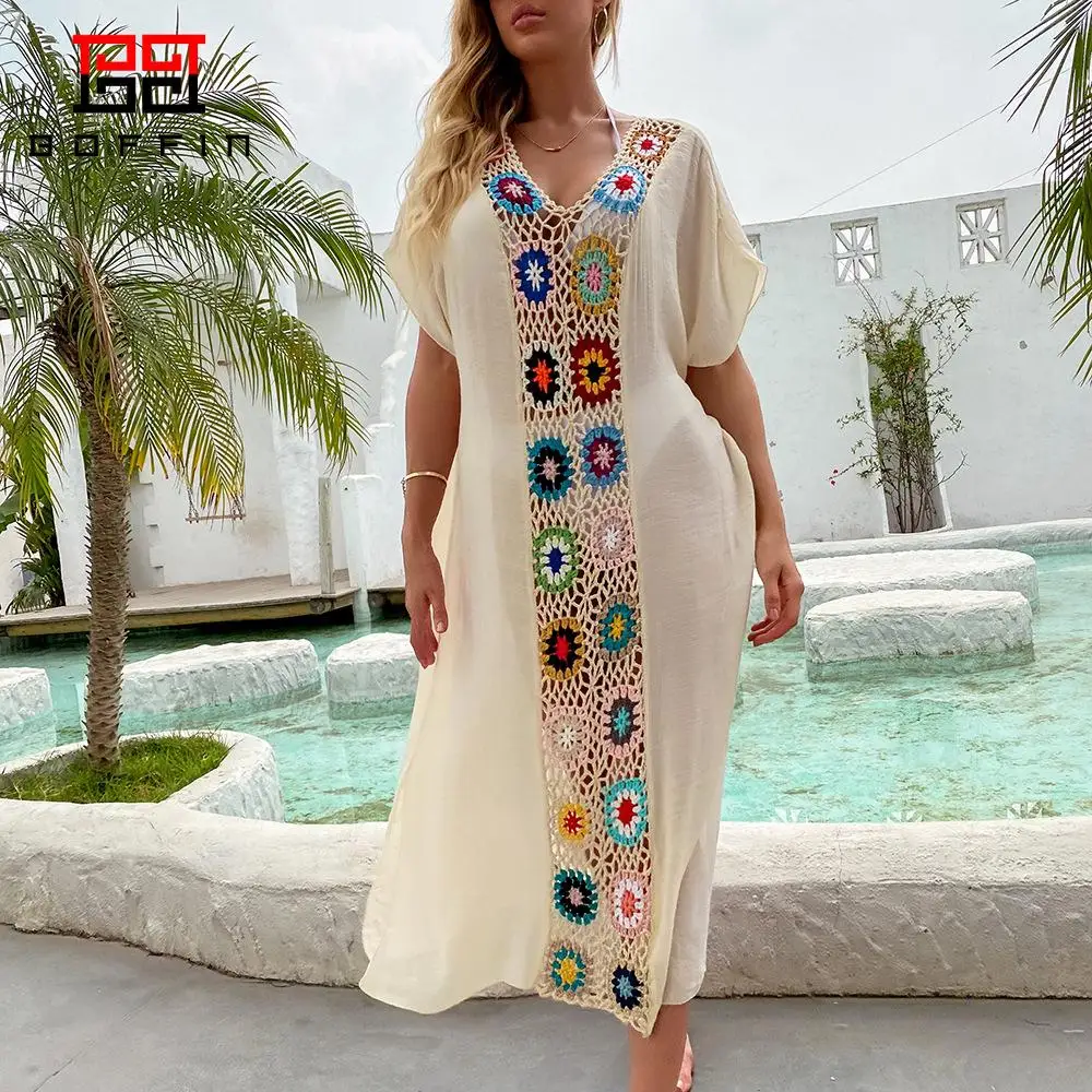 Boffin Bikini Women Beach Dress Cover-Ups Swimsuit 2023 Summer Woman V-Neck Beachwear Bathing Suit Cape Fashion Beach Kimono