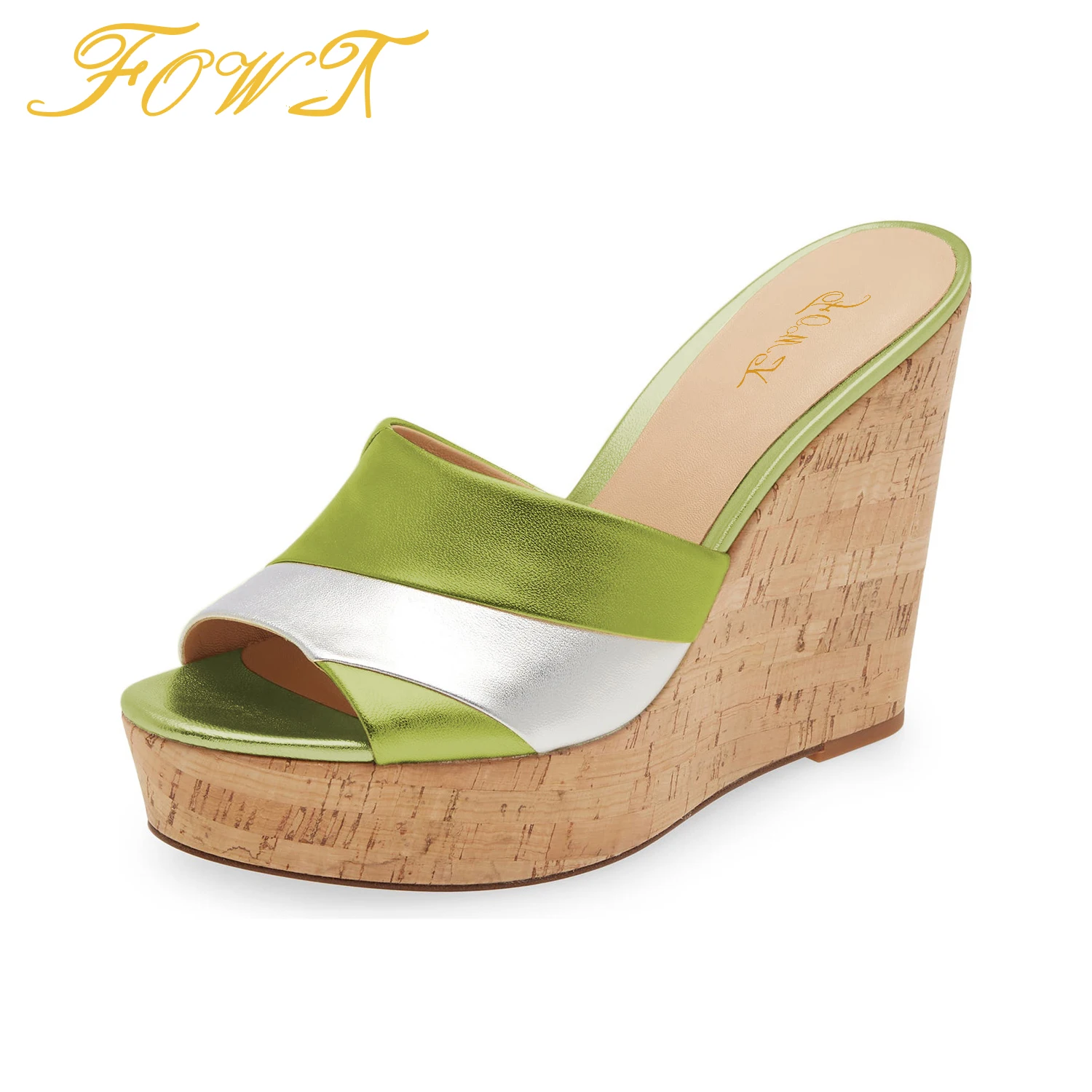FOWT Wood Wedge High Heels Mixed Color Sippers For Women Mature Elegant Peep Toe Fashion Slide Ladies Sandals Large Size 14 15