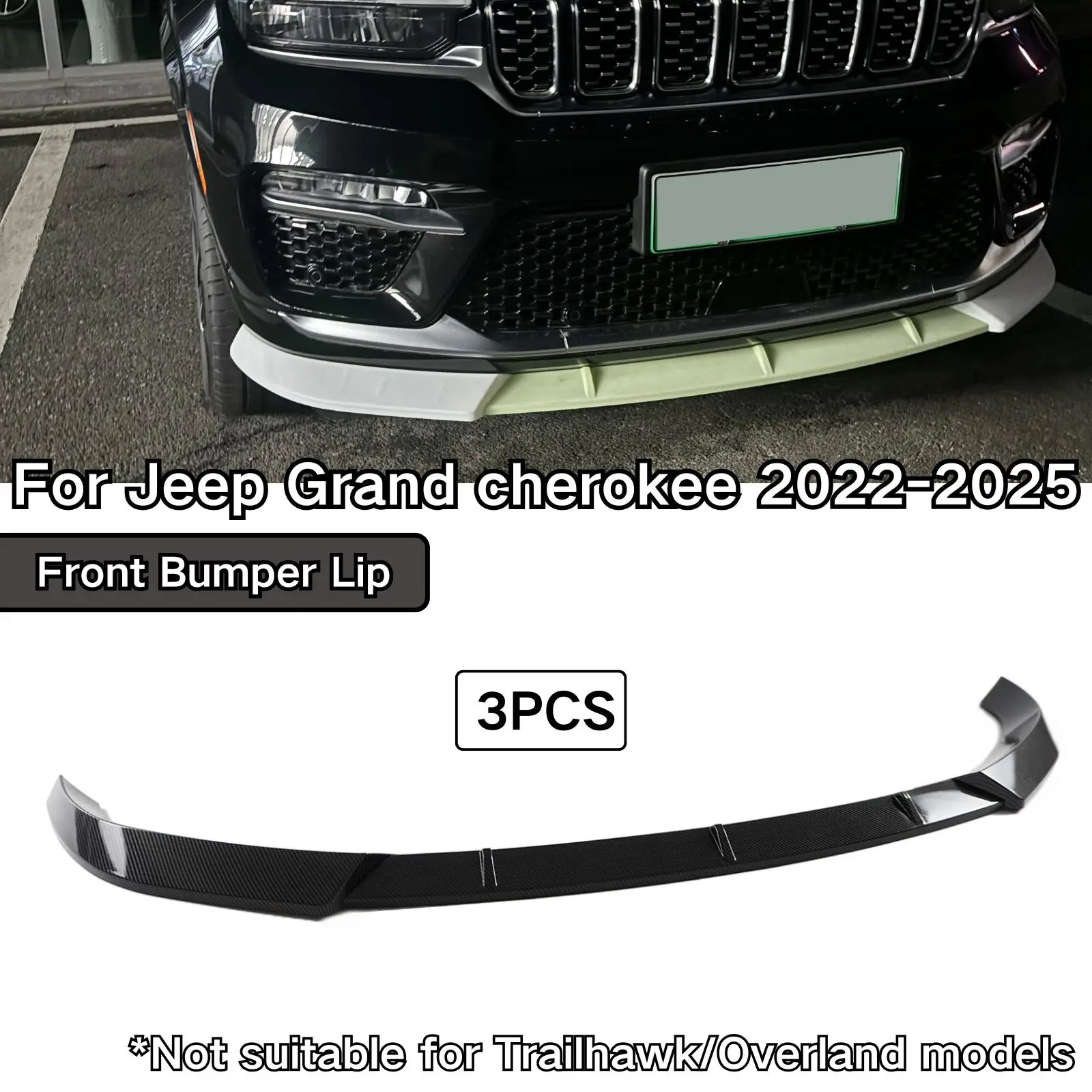 

Передний бампер для Jeep Grand Cherokee WL 2022+, спойлер, разделитель, глянцевый черный АБС-пластик, углеродное волокно, аксессуары для автомобилей с принтом