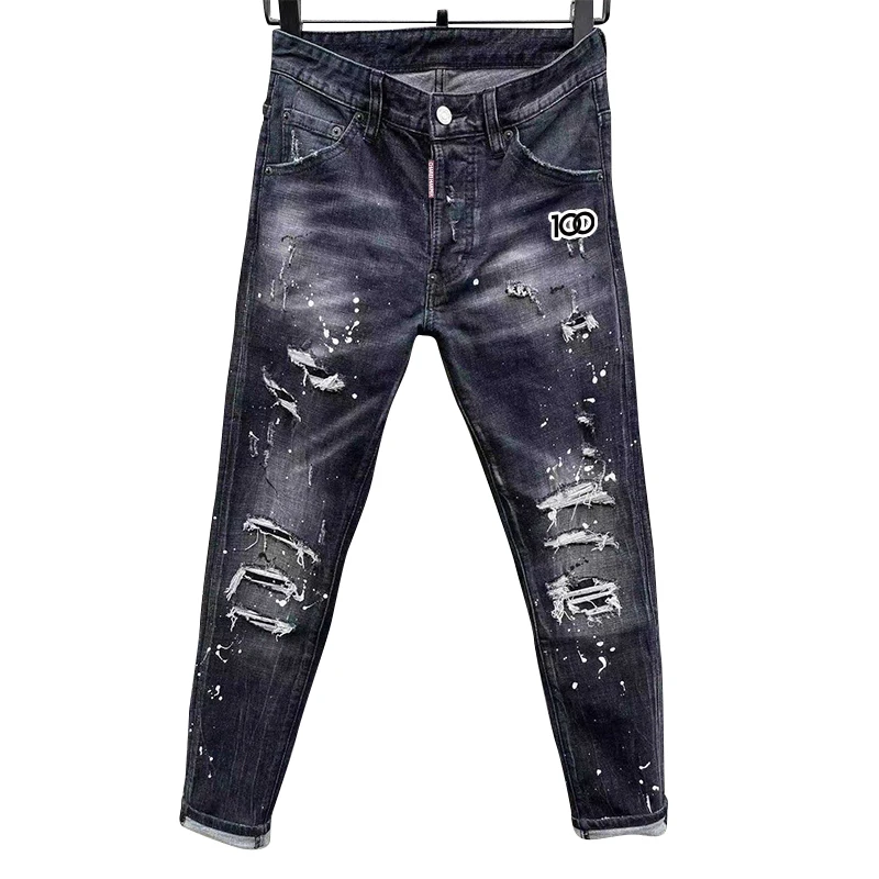 Мужские джинсы chareiharпер модель 100 года c051 квадратичные облегающие рваные с