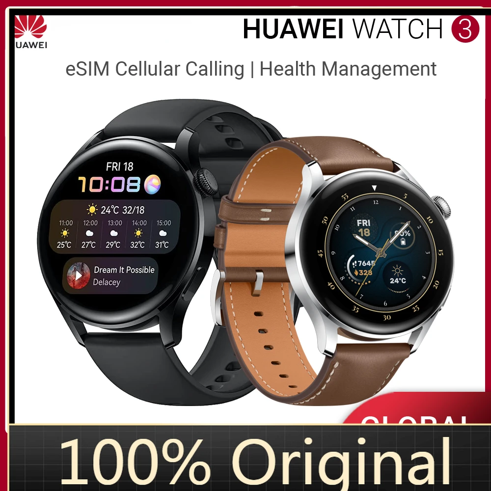 

Оригинальные Смарт-часы 4G LTE HUAWEI WATCH 3, телефонные звонки, 1,43 дюймов AMOLED,16 ГБ Rom, встроенные GPS Смарт-часы