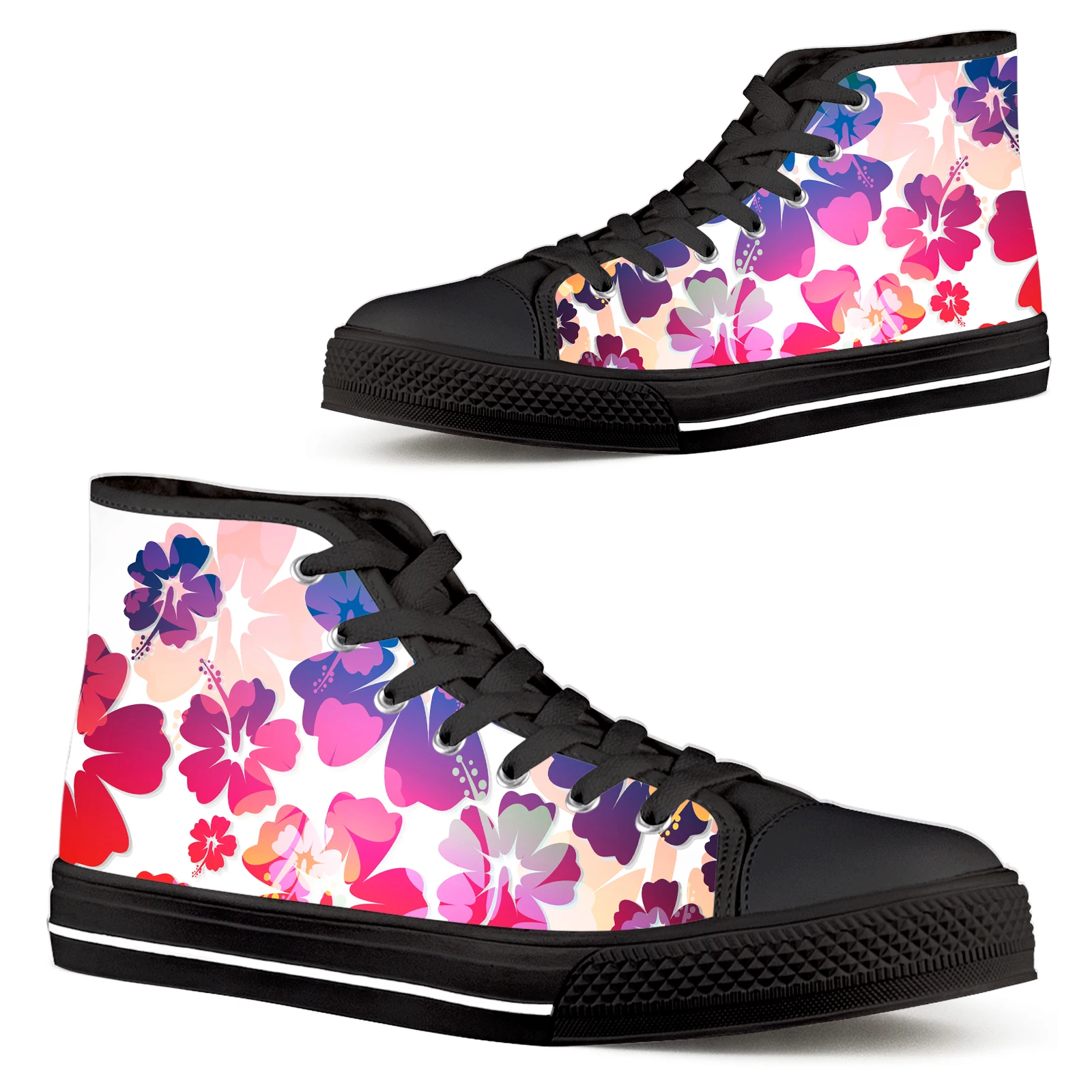 

ELVISWORDS Hibiscus Flower Women's Shoes Artistic Watercolor Hibiscus Lace-Up Women's Shoes Casua Canvas Tennis Schoenen Dames