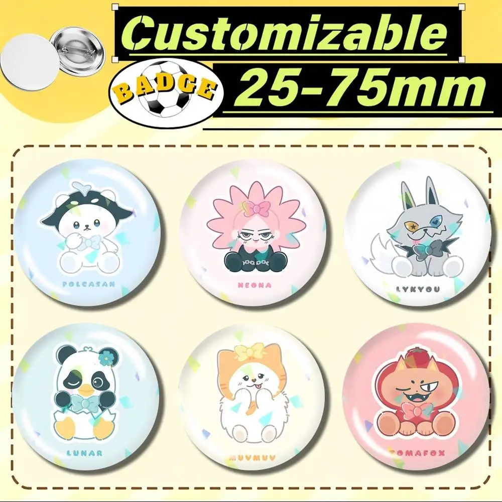 Фото Модные аксессуары GMMTV Mascots Series P-Polcasan: настраиваемые круглые броши-значки, персонализированные значки с дизайном «разбитое стекло» №1