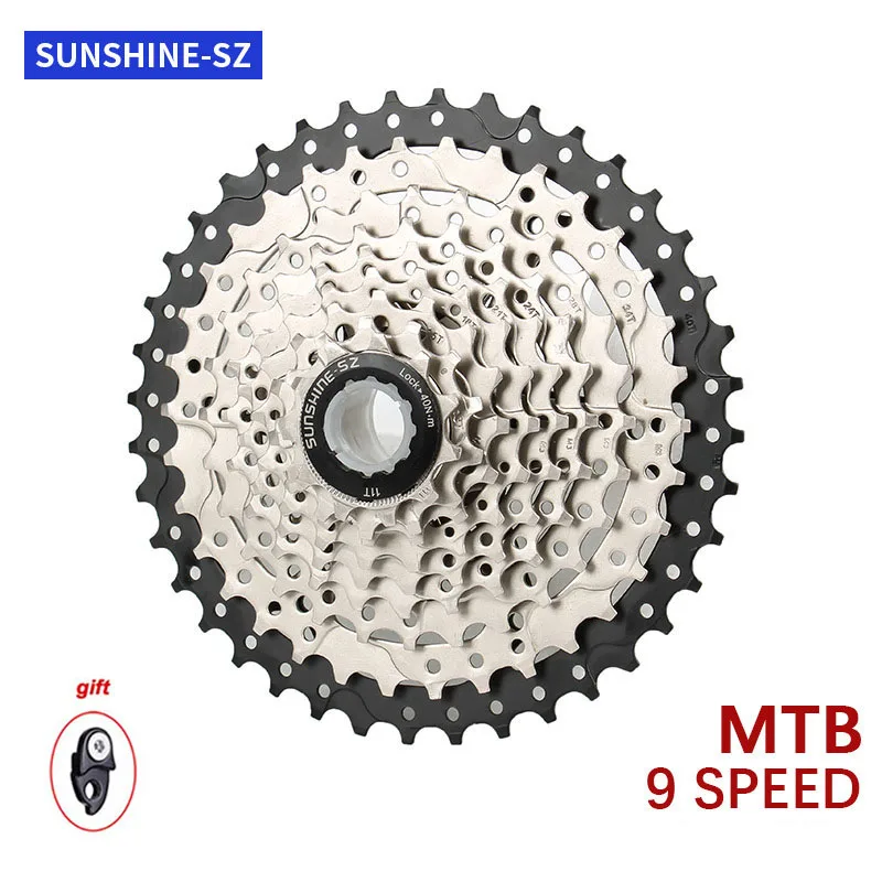 

SUNSHINE-SZ cassete 9 velocidade MTB Road bike Freewheel 9S 25/28/32/36/40/42/46/50T for SHIMANO M370 M390 M4000 M590 sram 9v