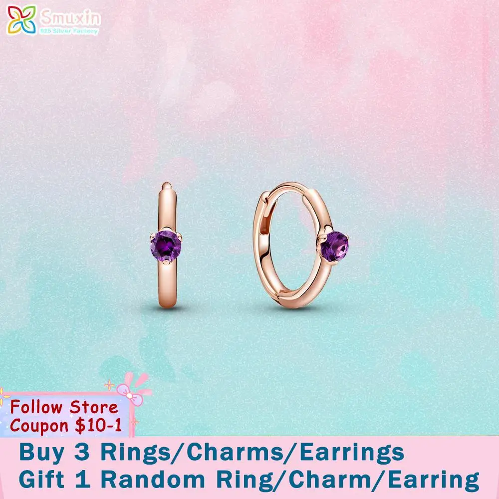 

Smuxin 925 Sterling Silver Stud Earring Purple Solitaire Huggie Hoop Earrings Cubic Zirconia Stud Earrings Women Earrings