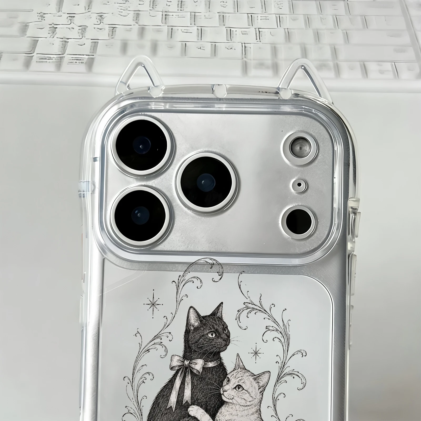 Фото Чехол для телефона с черно-белой кошкой и ушками на ветке для iPhone Air 17 Pro Max 16 Plus 15 14 13 12 11 Pro Max, мягкая задняя крышка №5