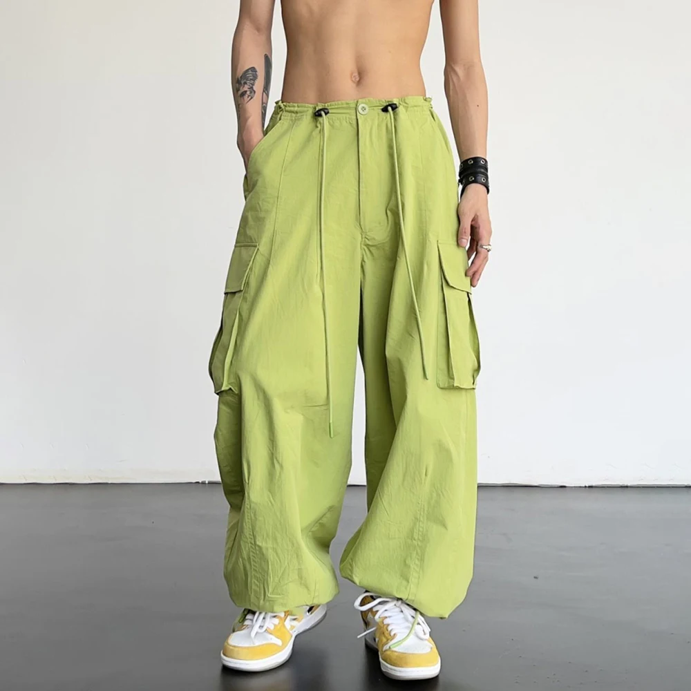 

Retro Street Hiphop Loose Tooling Wide-leg Pants Men's Summer Y2k Drawstring Beam Feet Solid Color Casual Straight Trousers