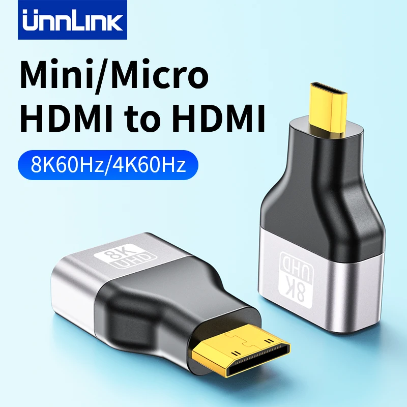 Unnlink 8K 4K Mini Micro HDMI to HDMI Adapter Male to Female Converter for Camera Camcorder Go Pro to TV Monitor Projector