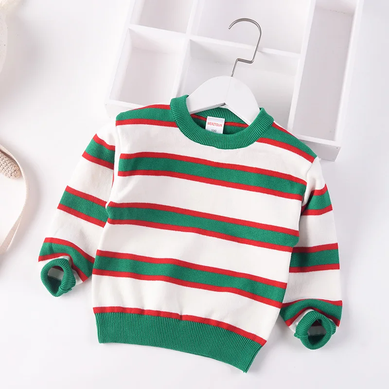 

Baby Girls Boys Sweaters Spring Autumn European and American Style Kids O-Neck Stripe Pullovers Tops Boys Girls Knitting Clothes