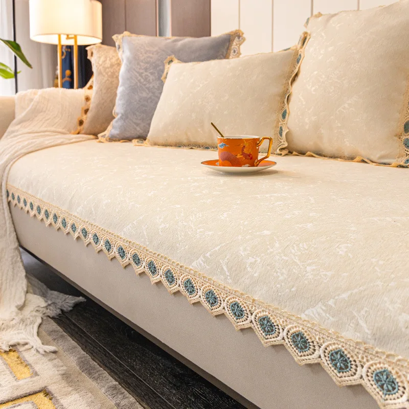

Light Luxury Sofa Cushion Cover Anti-slip Couch Seat Cover Skin-friendly Chenille Slipcovers Durable Recliner Sofa Protector