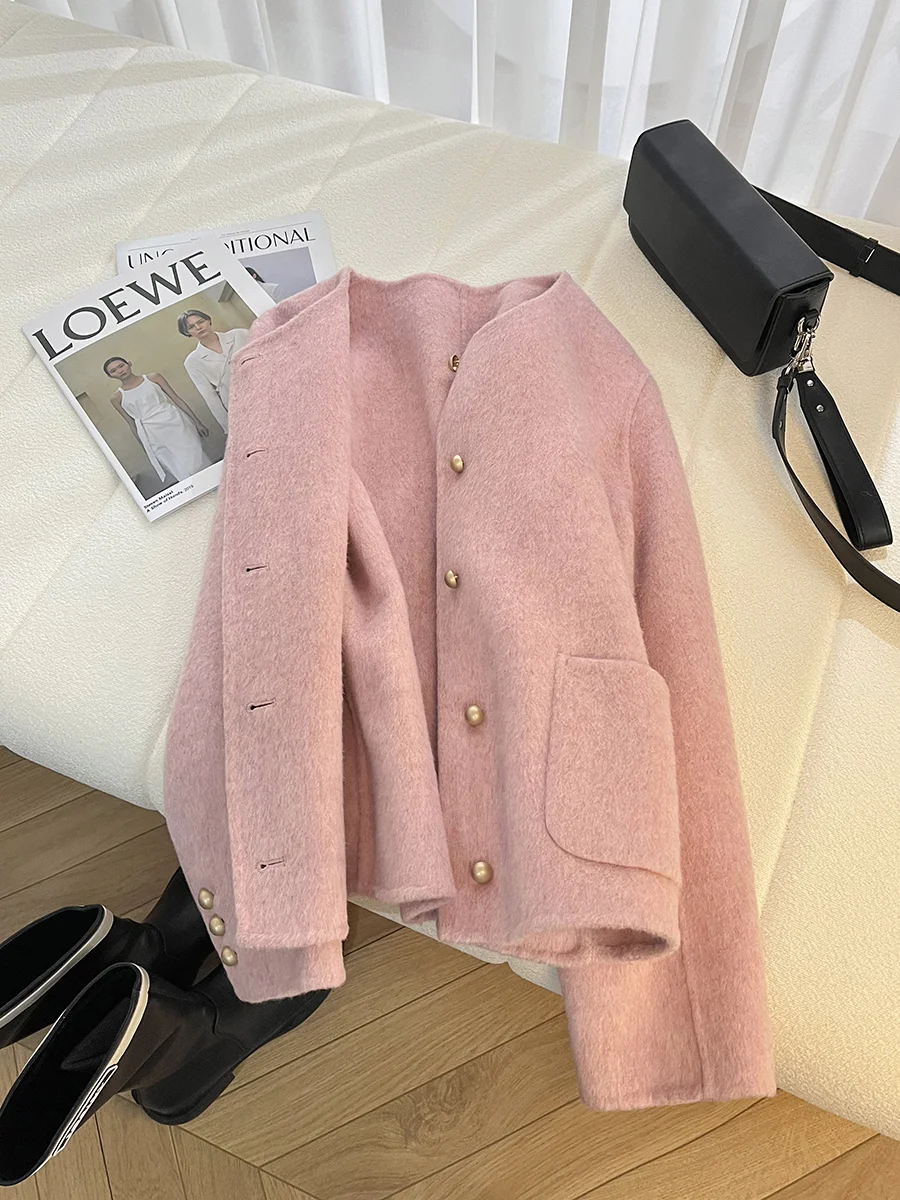 Короткий 70% двусторонний дафлкот Cherry Blossom Powder для женщин новинка 2024 осенне-зимняя