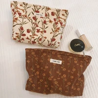 floral corduroy cosmetic case cloth travel makeup organizer bags for women necesserie pouch cute beauty pencil case washing bags