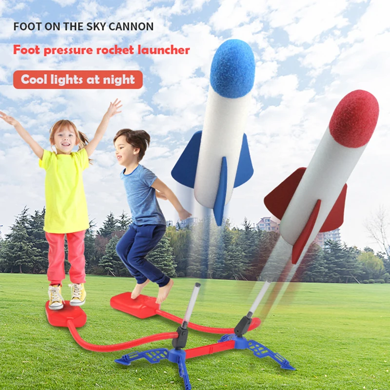 

Boy Glow Sports Toys for Boys Children Baby GirlsKid Air Pump Jump Stomp Blower Foam Gun Model Launch Launcher Rocket Pop Up Toy