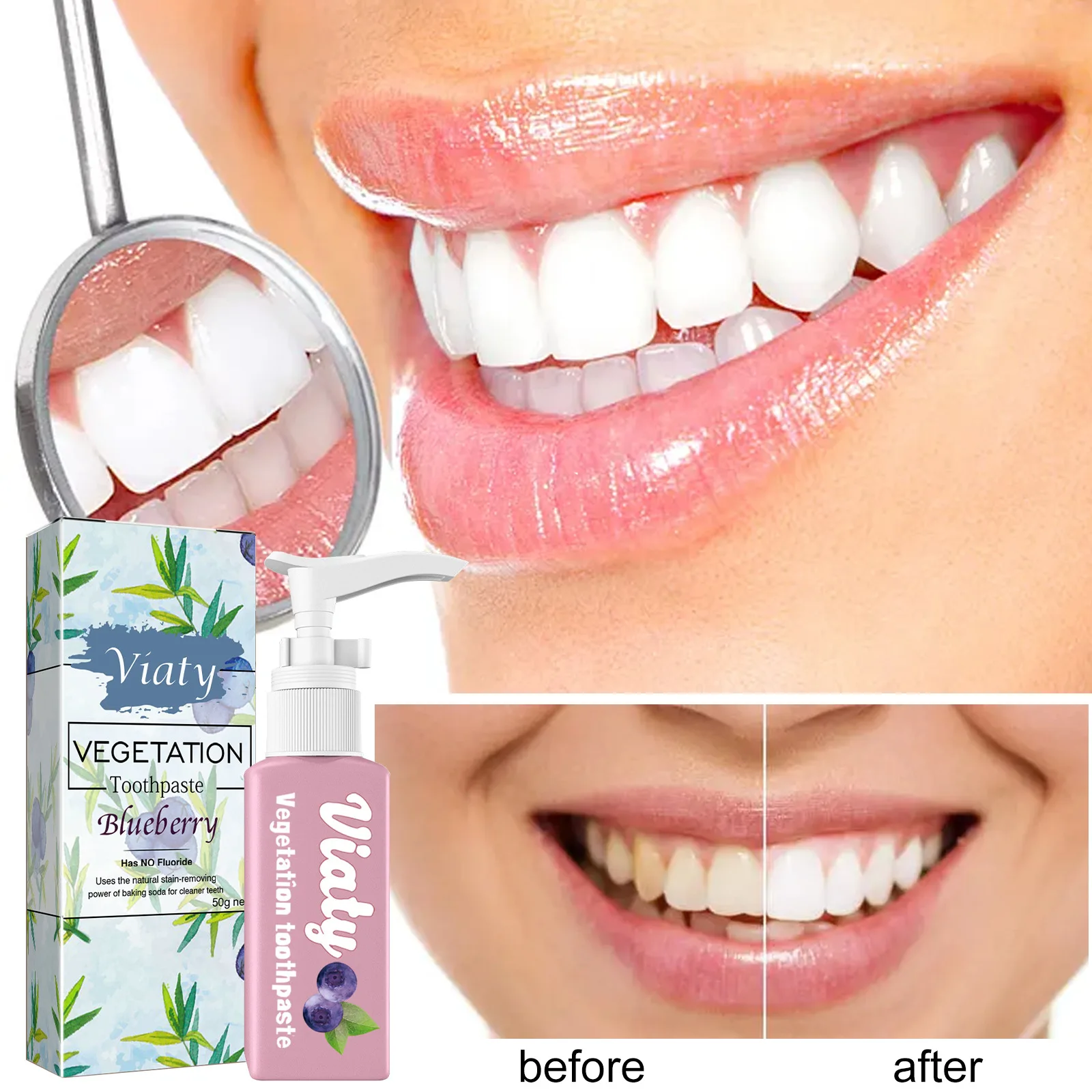 

50g Blueberry Whitening Toothpaste Fresh Breath Removes Tooth Stains Tartar Yellow Smoke Stains Bad Breath Oral Cleaning Care