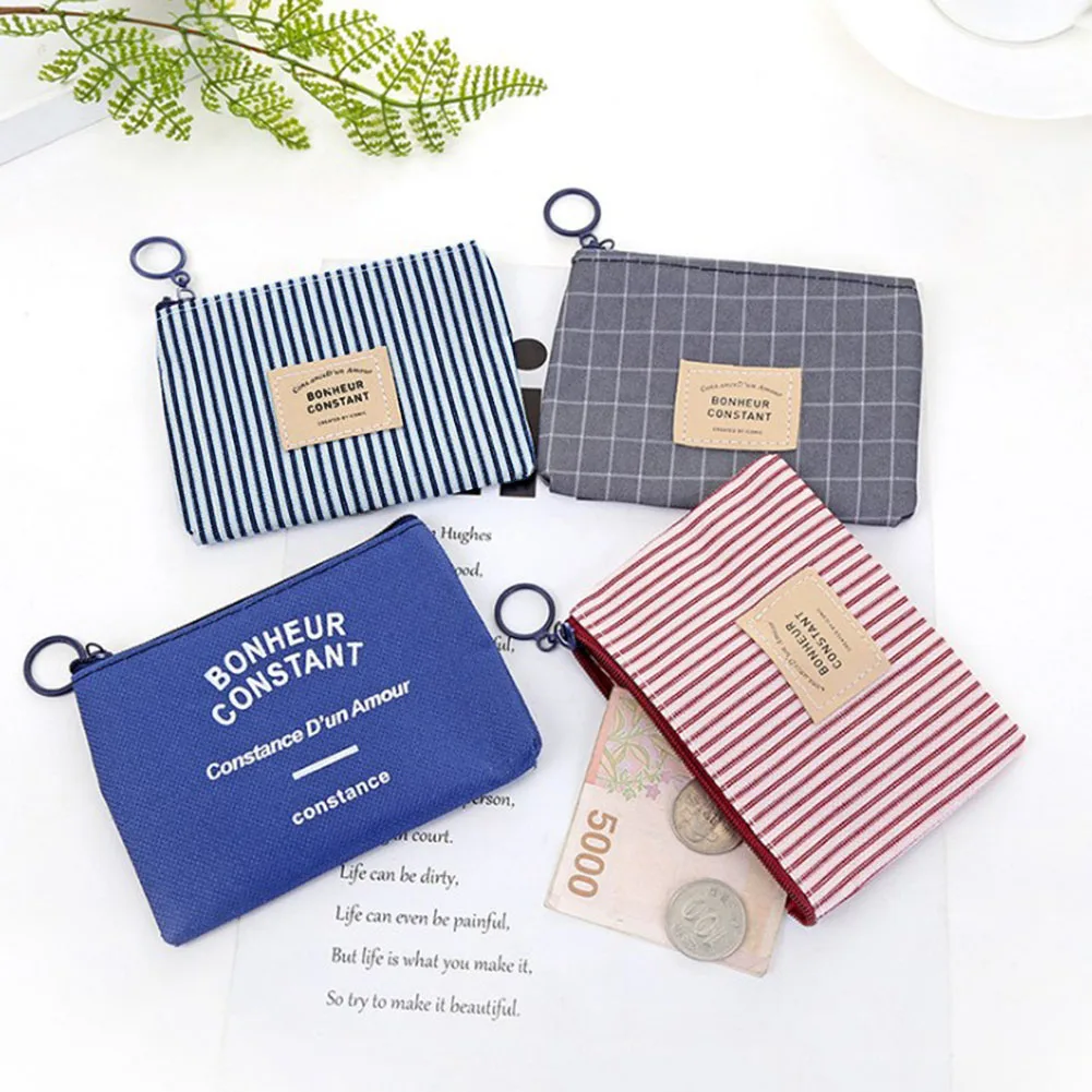 

Red Blue Striped Cute Women Wallet Mini Clutch Purse Coin Purse Canvas Bag Fresh Cute Card Bag Sanitary Napkins Bag Earphone Bag