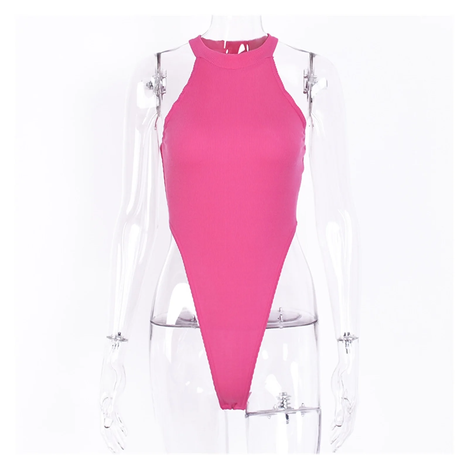 

2022NEW Sexy High Leg Thong Bodysuit Women 2021 Summer New Ribbed Knit Sleeveless Body Outfits Cut Out Neon Solid Fashion