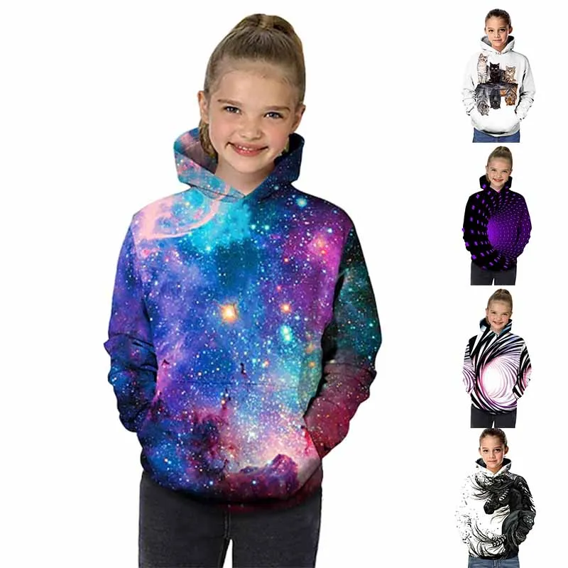 

Kids Round Neck Trend Pocket Sweater Hooded Pullover Spring Child Vintage Long Sleeve Autumn Little Boy Animal Printing Tops