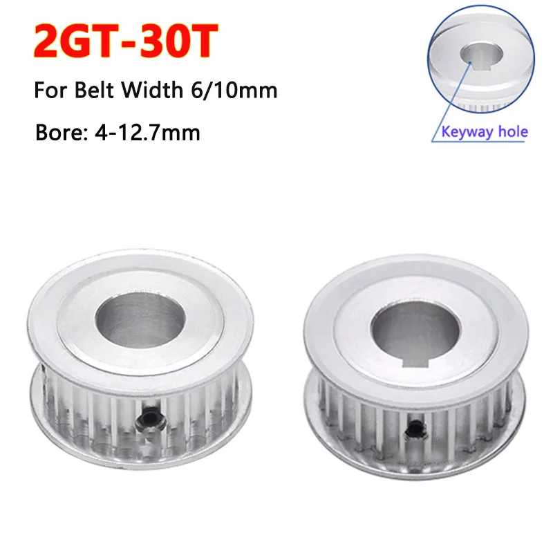 

1pc 30T 2GT Timing Pulley Bore 4 5 6 6.35 8 10 12 12.7mm for Width 6mm 10mm 2GT Synchronous Belt GT2 30 Teeth Pitch 2mm