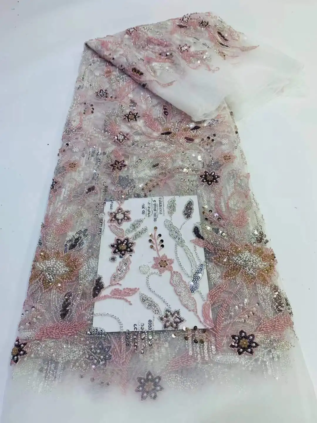 

Latest Luxury African Beaded Lace Fabric Groom Embroidery French Mesh Sequins Lace Nigeria Tulle Lace For Wedding Party Sewing