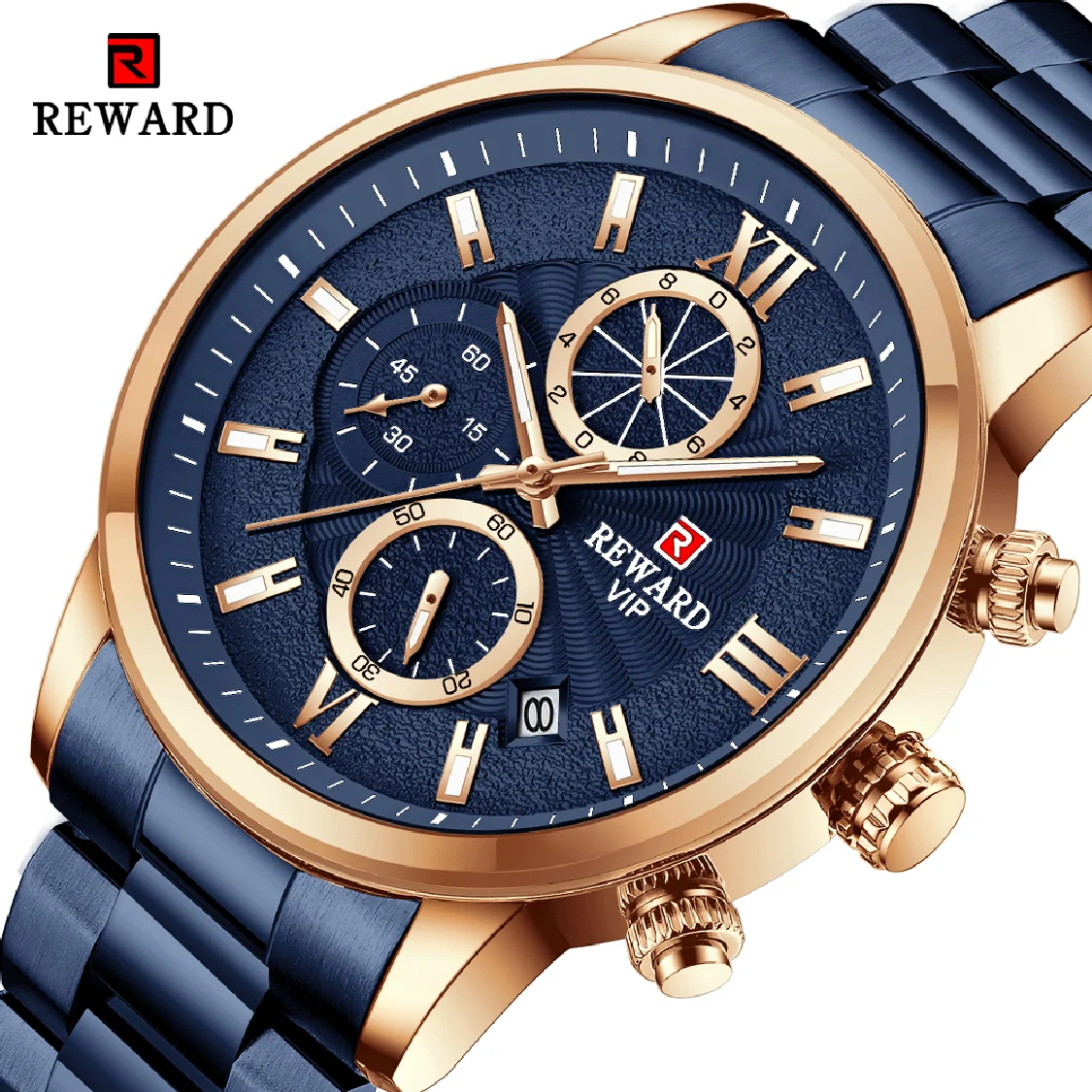 

REWARD New Mens Watches Automatic Date Waterproof Clock Stainless Steel Chronograph Top Brand Men Sport Quartz Wrist Watch