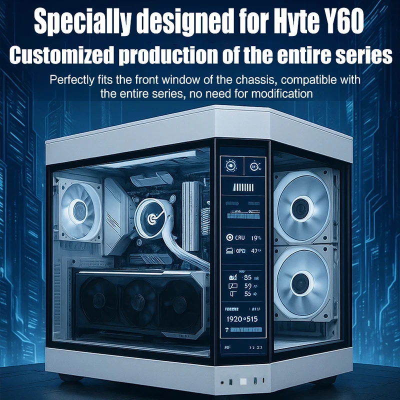 Фото Специальный монитор с вторичным экраном для HYTE Y60 Pro, боковая панель, расширяет ЖК-дисплей, 1920X515, поддержку Aida 64 (корпус в комплект не входит) №3