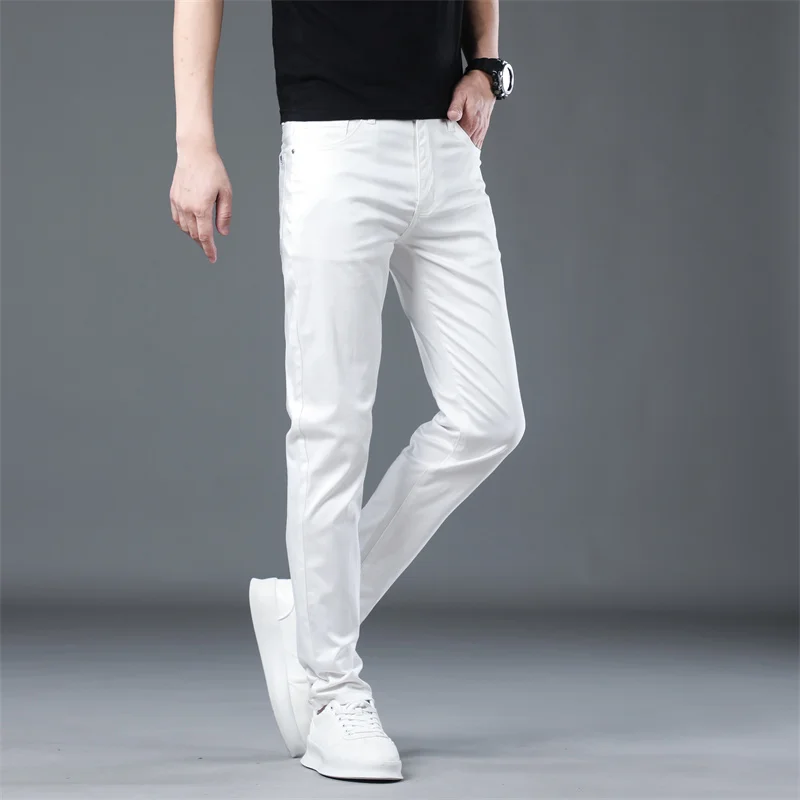 

Sulee Summer High Quality Men White Jeans Fashion Casual Classic Style Slim Fit Soft Trousers Male Brand Advanced Stretch Pant