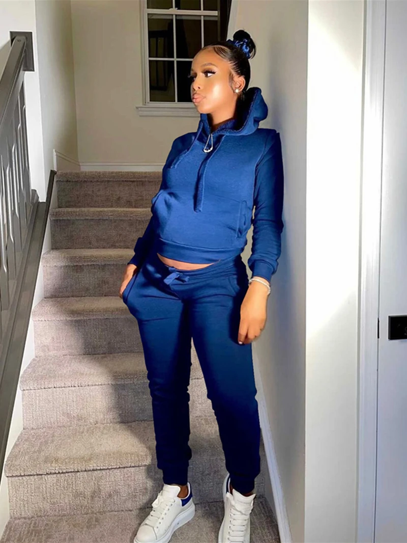 

Fleece Tracksuit Women Two 2 Piece Set Outfits Autumn Winter Warm Clothes Hoodies Sweatshirt Top and Pants Suit Casual Woman Set