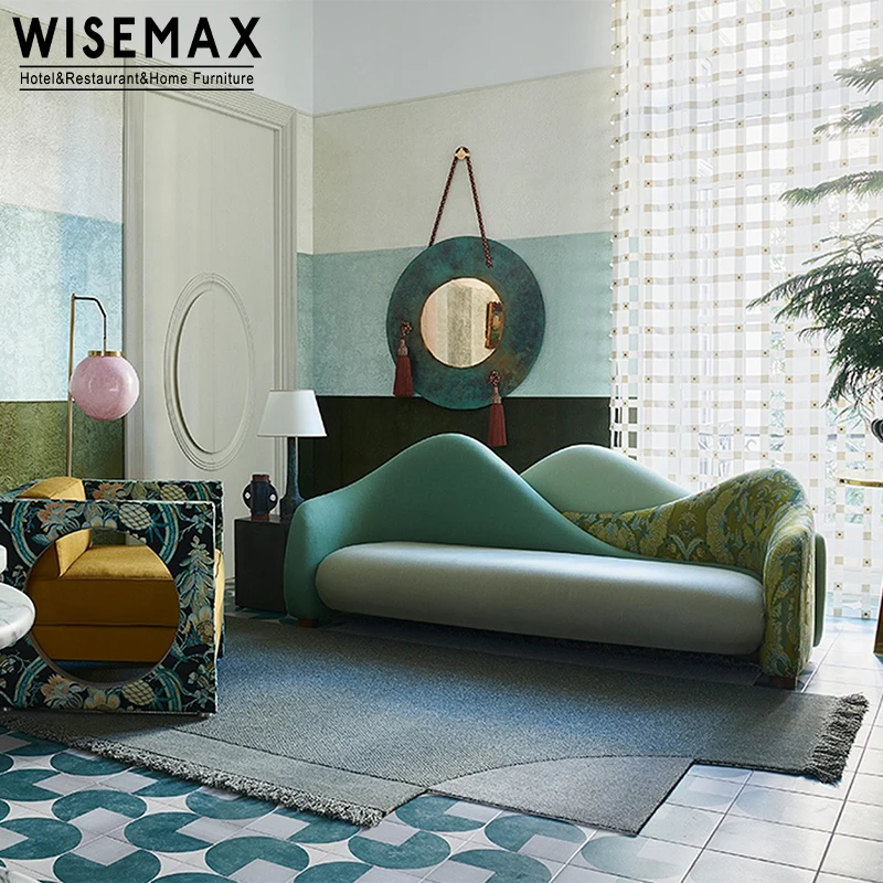Фото Диван для приема WISEMAX МЕБЕЛЬ Роскошная дизайнерская мебель Диваны для гостиной Бархатная ткань Изогнутые задние ножки меньше Mo №2