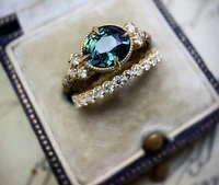 frosty wind golden oval emerald set ring new creative simple ring luxury high end two piece wedding jewelry