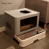 square full closed cat litter box strong durable large space anti splash kitten toilet fortable cat house with drawer sandbox