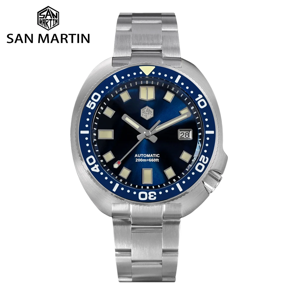 

San Martin Luxury Men Watch 44mm New Turtle Diving NH35 Automatic Mechanical Sapphire Bracelet 20 Bar Luminous Relojes часы