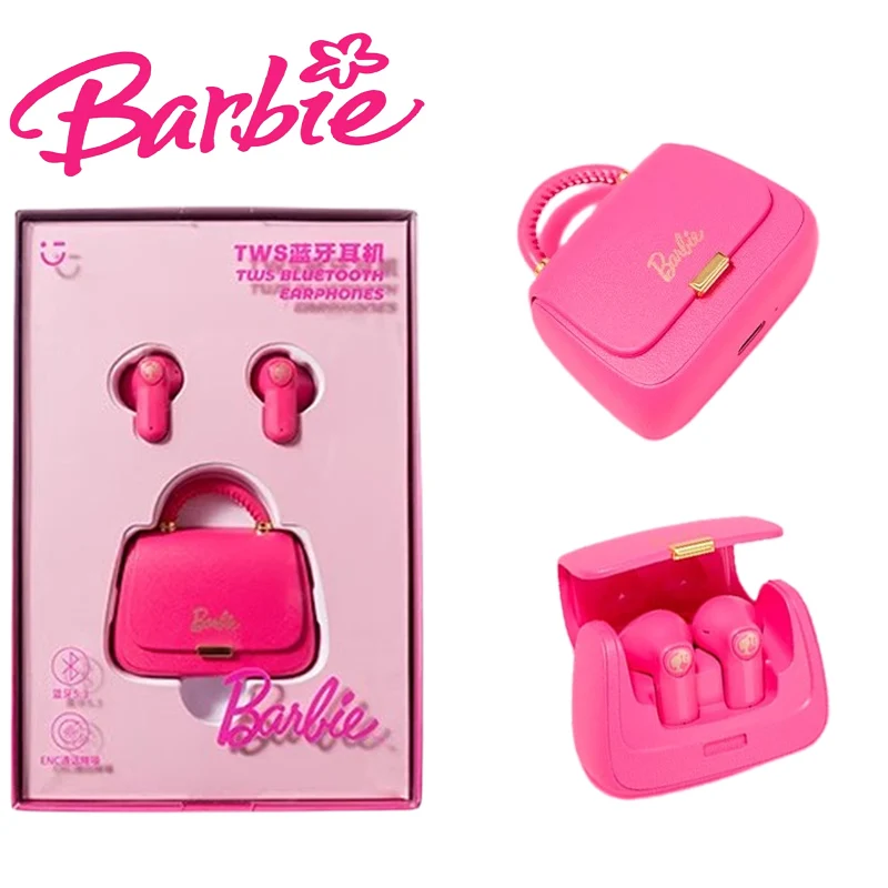 

Kawaii Miniso Barbie Bluetooth Headset Anime Cute Cartoon Pink Headphone Protective Case Super Battery Life Long-lasting Durable
