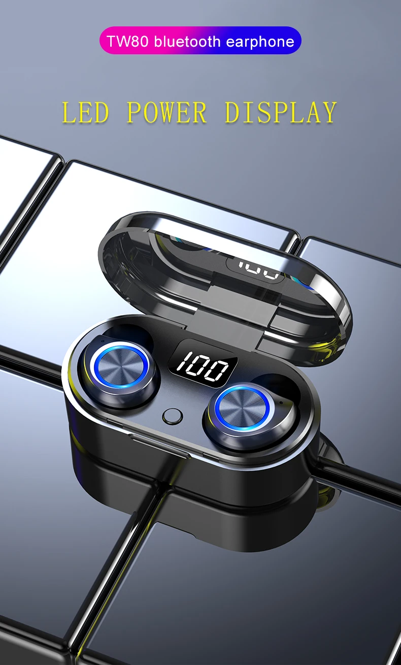 

Noise Cancelling Bluetooth Headphones TW80 Bluetooth Sweatproof Headset TWS Wireless Earphones Mini Earbuds Stereo Headphones