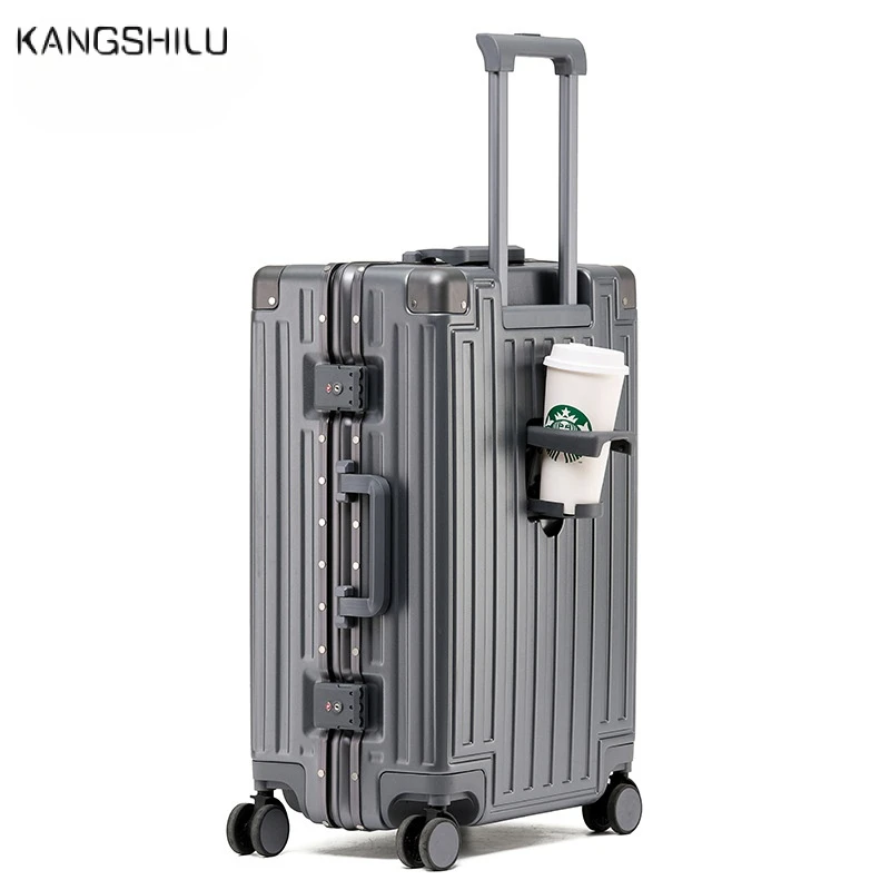 New Aluminum Frame Luggage Business Travel Luggage Male Trolley Case Mute Universal Wheel Leather CaseCombination Lock