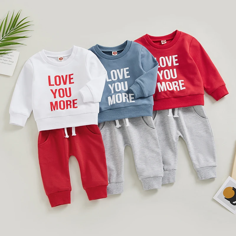 

Valentine's Day Toddler Kids Baby Boys Clothes Sets 0-3Y Letter Print Long Sleeve Sweatshirts+Drawstring Long Pants Sportwear