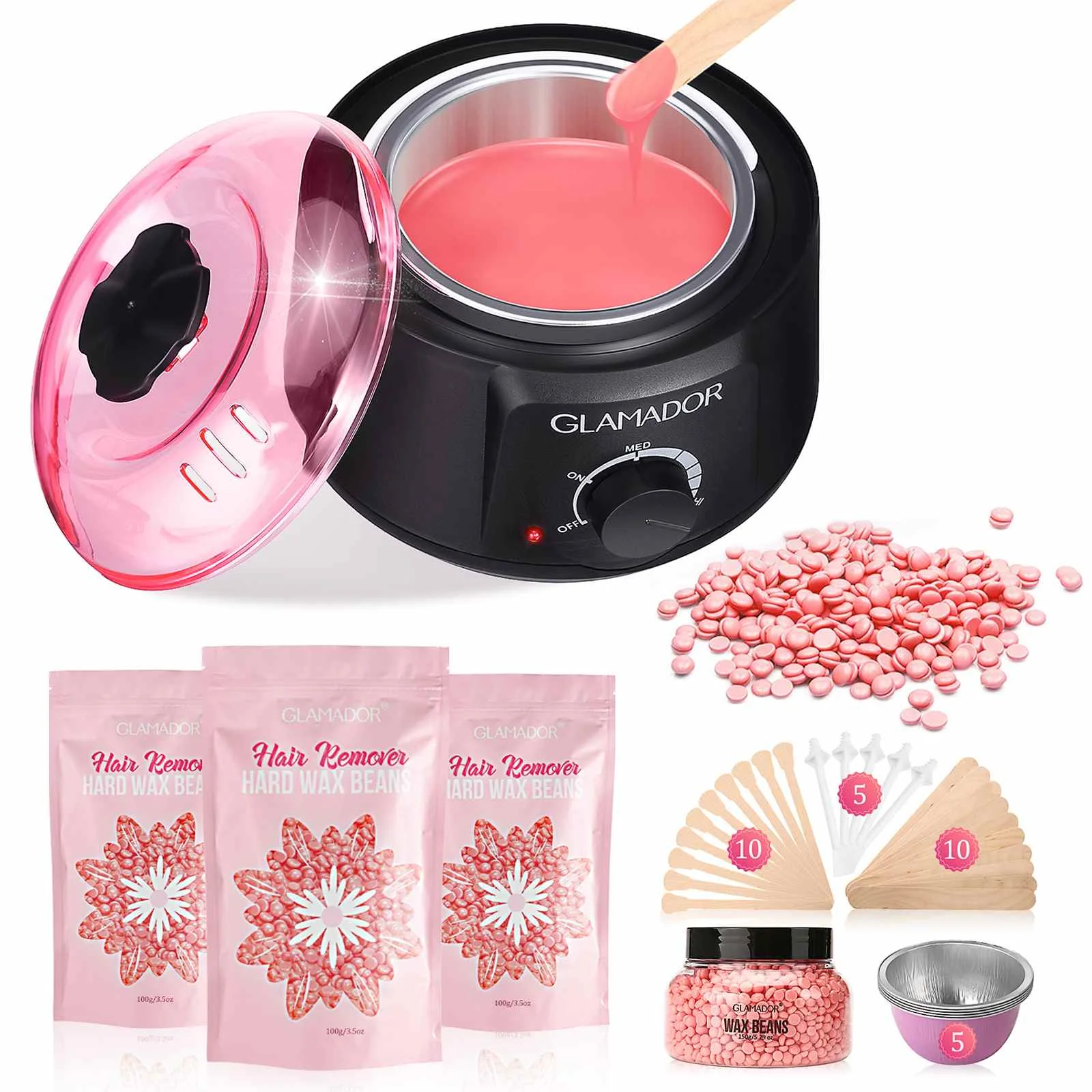 

500cc Waxing Kit Wax Warmer for Painless Hair Removal with 3 Bags/1 Can Wax Beans for Full Body, Legs, Face, Eyebrows, Bikini