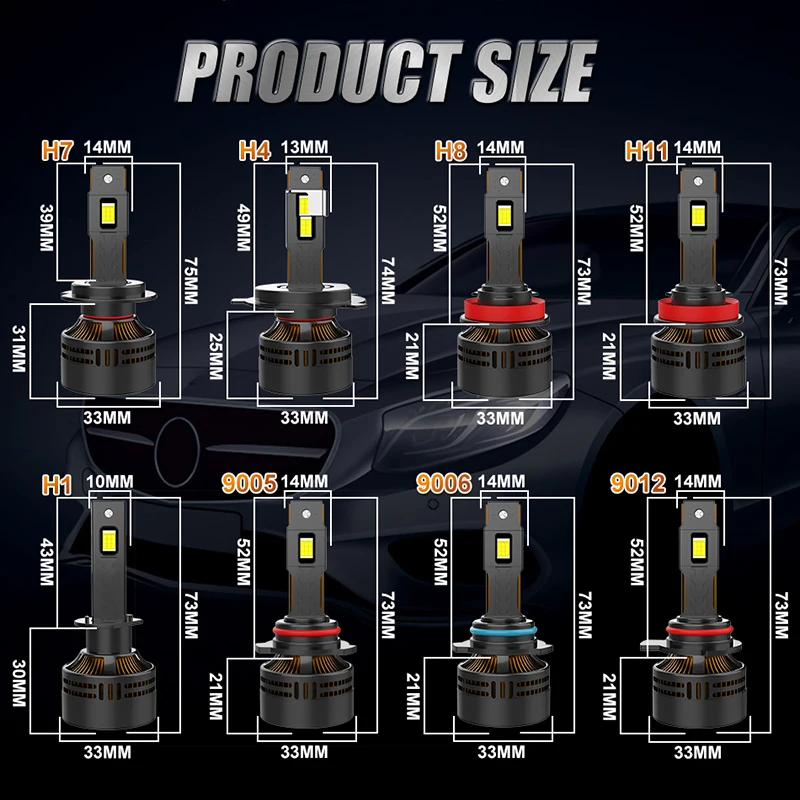 1000W H7 H4 Светодиодная лампа для фар с двойной медной трубкой 100000 LM 6000K
